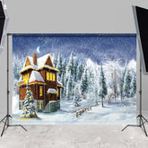 Lofaris Snowy Night Forest With A Sweet House Winter Backdrop
